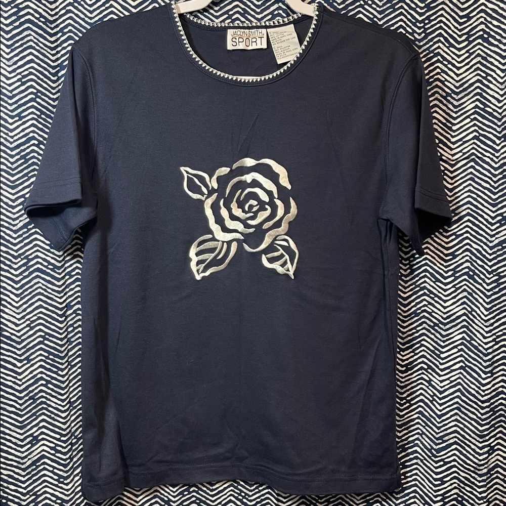 Jaclyn Smith Sport Navy Top with White Stitching